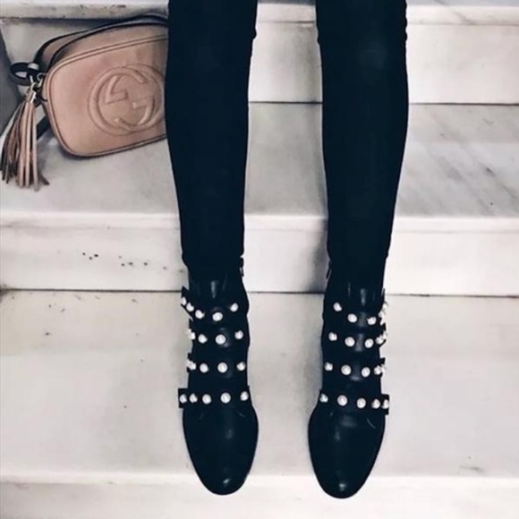 Zara Combat Faux Pearl Strap Ankle Boots - Picture 7 of 8